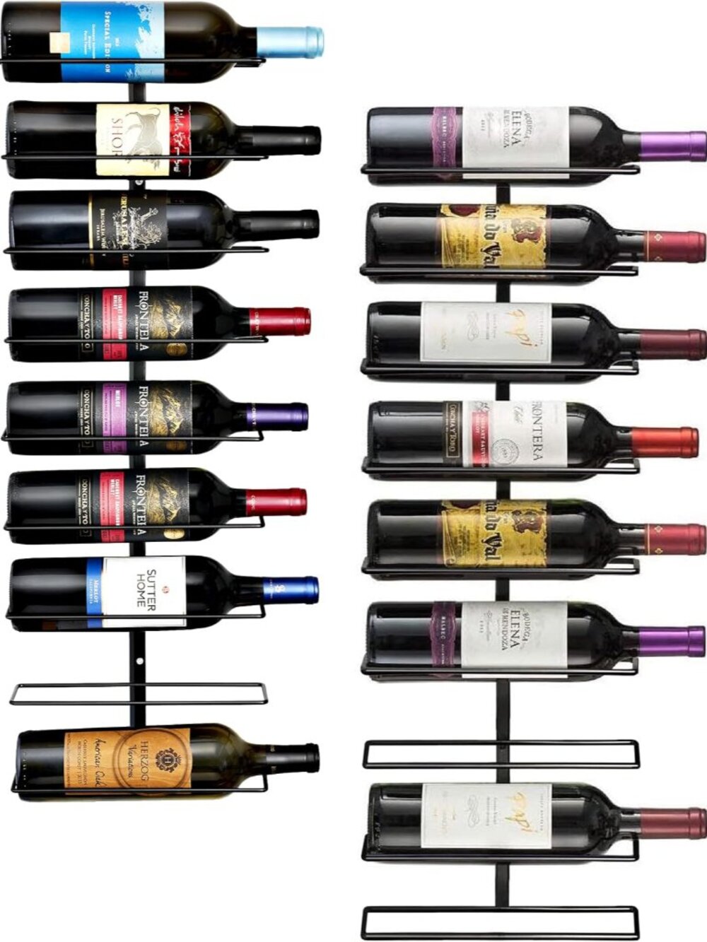 Wall Mounted Wine Rack, Metal Bottle Rack 9 Bottle, 2 Pack